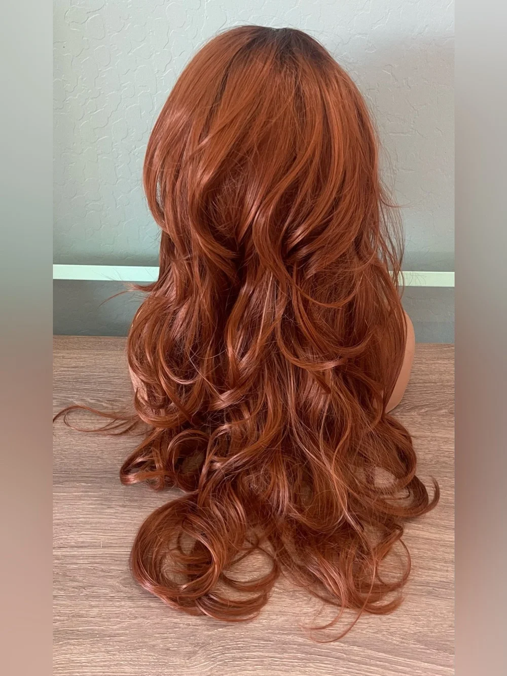 Kome Women's Long Wavy Lace Front synthetic Wig - Copper Red